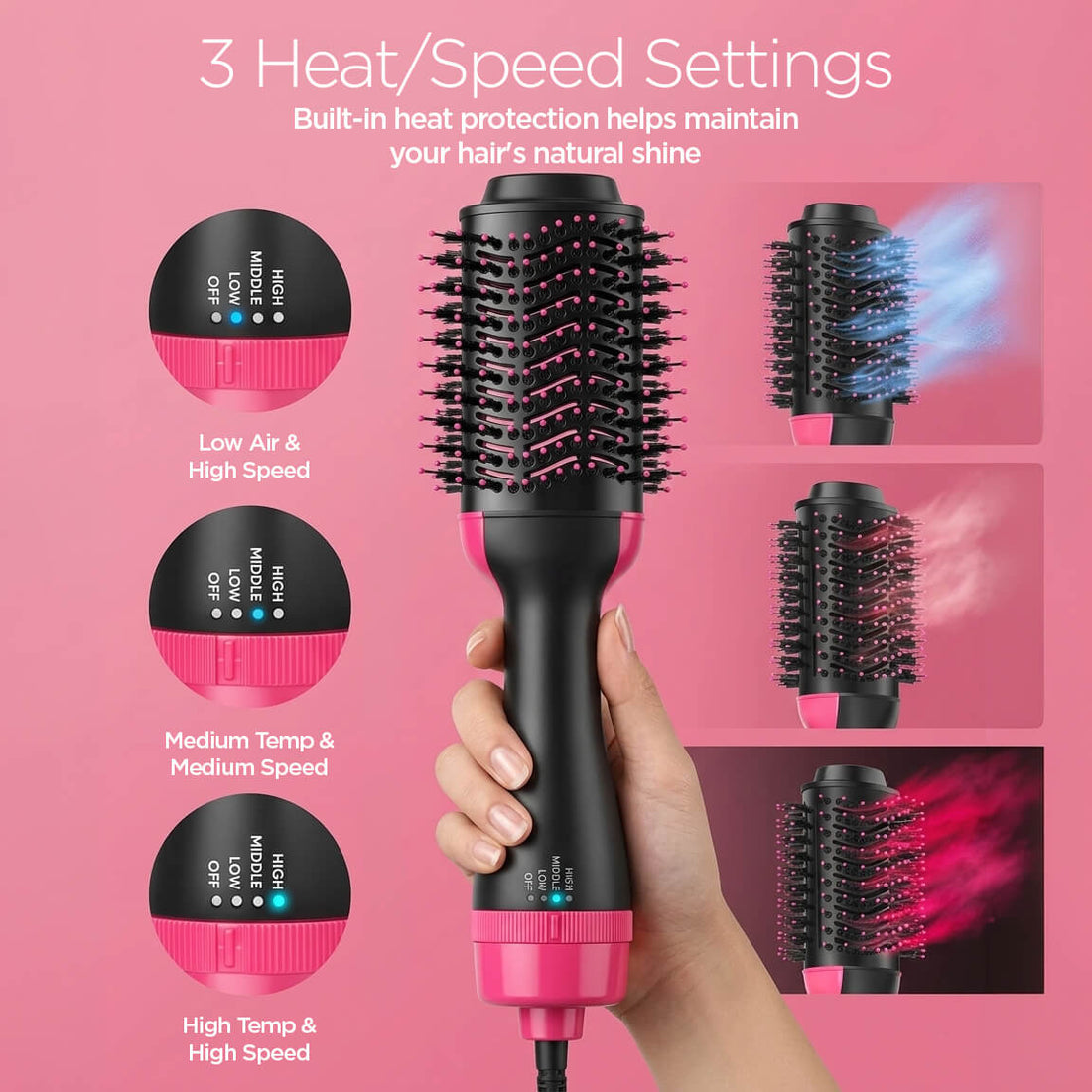 3-in-1 Hair Dryer Brush – Straightener & Curler Comb Styler